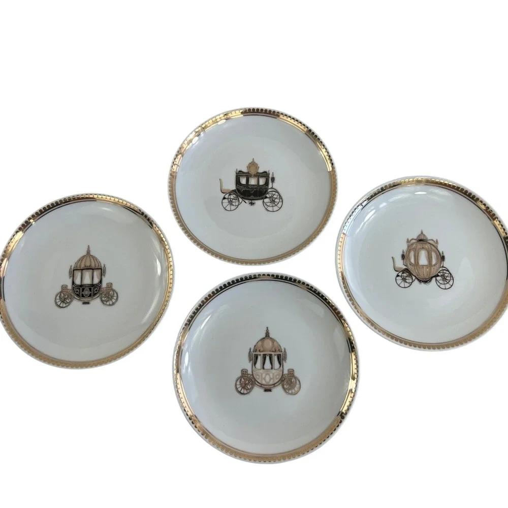 Megan Hess Carriage Porcelain Plates Set 4 Gold Rim 6